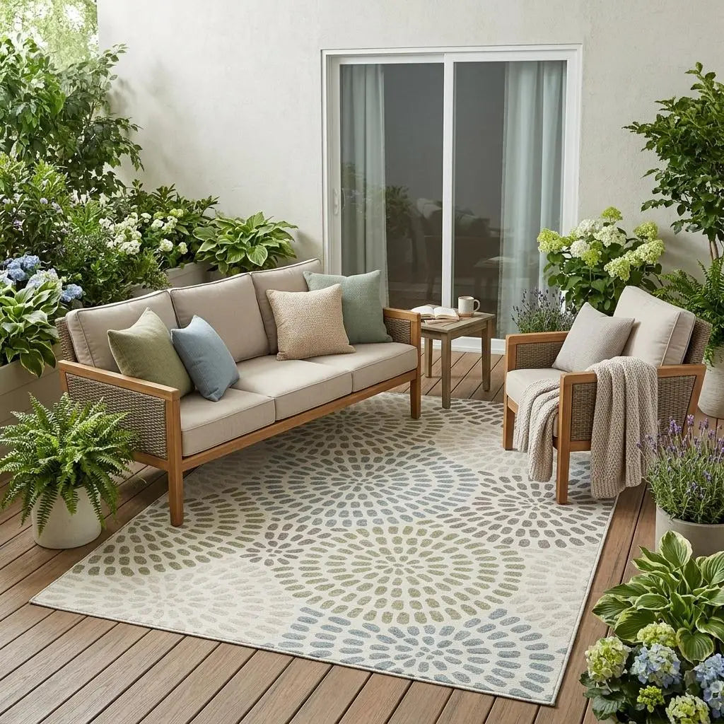 5' X 8' Ivory And Sage Geometric Washable Indoor Outdoor Area Rug Homeroots Outdoor