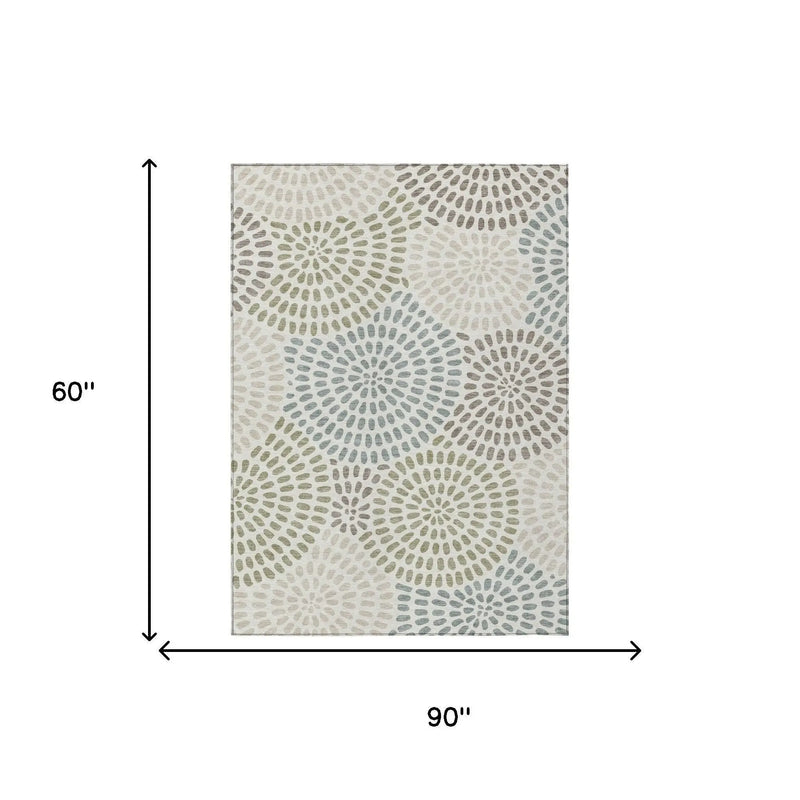 5' X 8' Ivory And Sage Geometric Washable Indoor Outdoor Area Rug Homeroots Outdoor