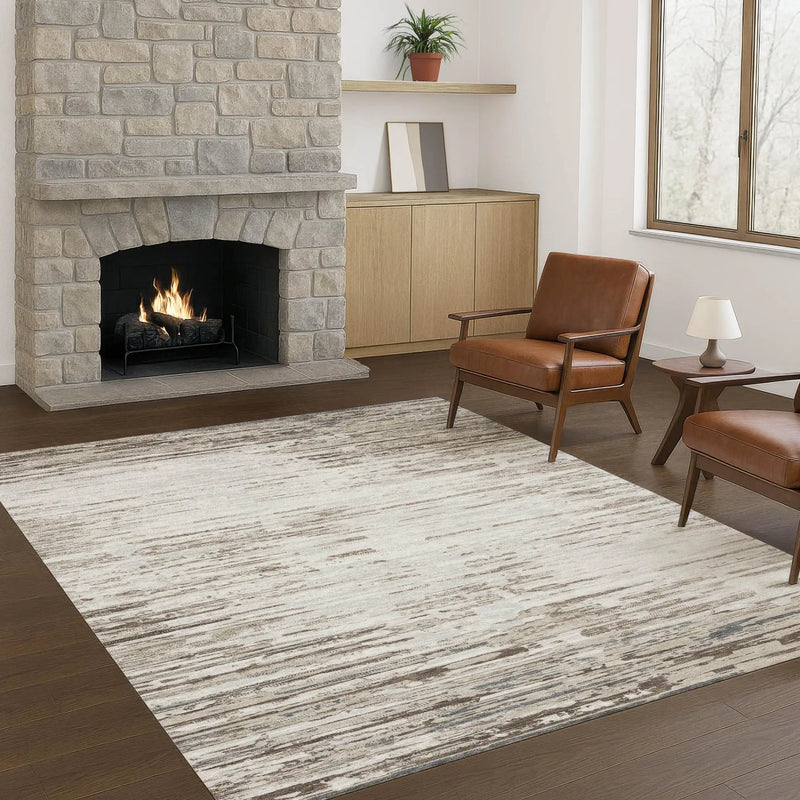 5' X 8' Ivory And Silver Abstract Washable Indoor Outdoor Area Rug Homeroots Outdoor