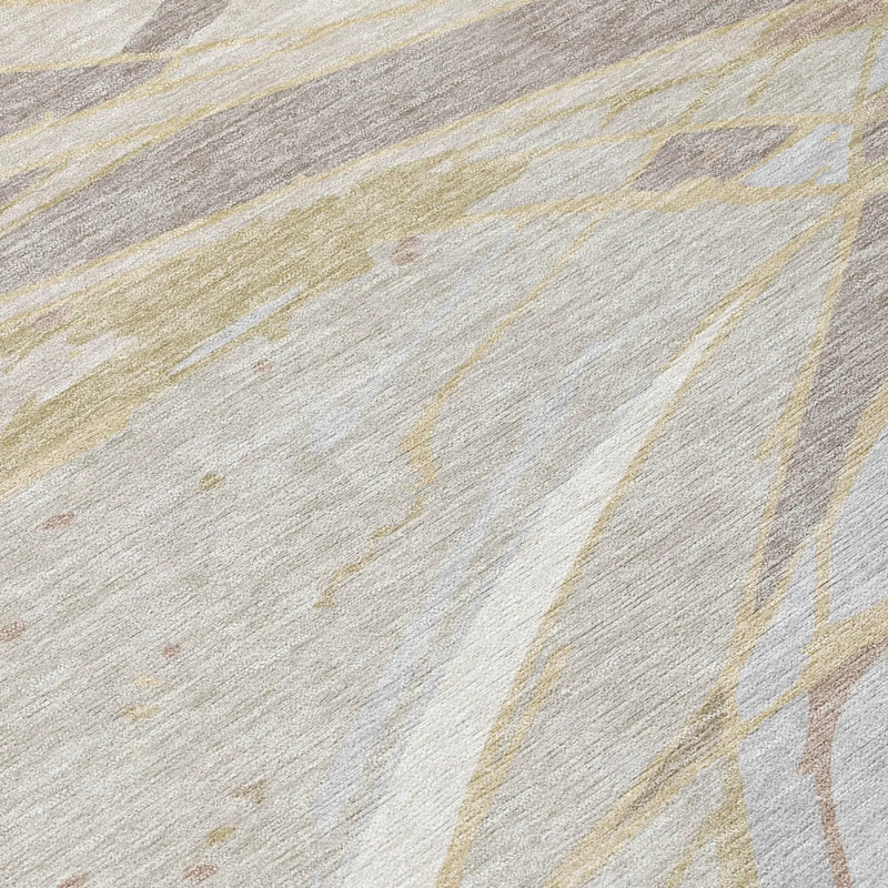 5' X 8' Ivory And Silver Abstract Washable Indoor Outdoor Area Rug Homeroots Outdoor