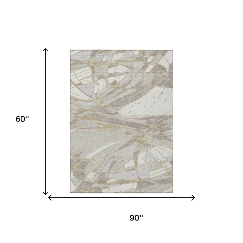 5' X 8' Ivory And Silver Abstract Washable Indoor Outdoor Area Rug Homeroots Outdoor