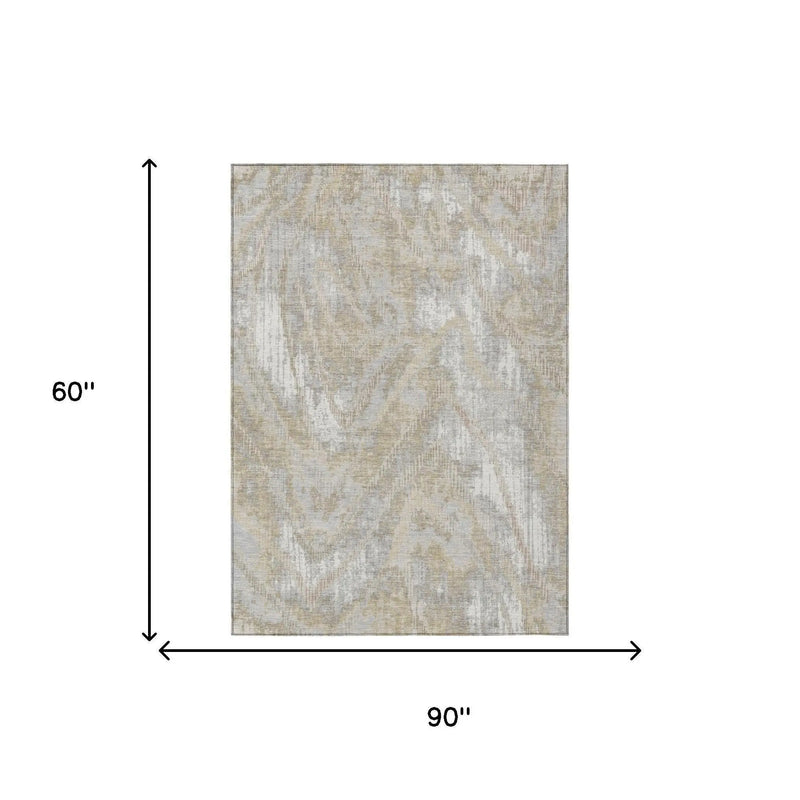 5' X 8' Ivory And Silver Abstract Washable Indoor Outdoor Area Rug Homeroots Outdoor