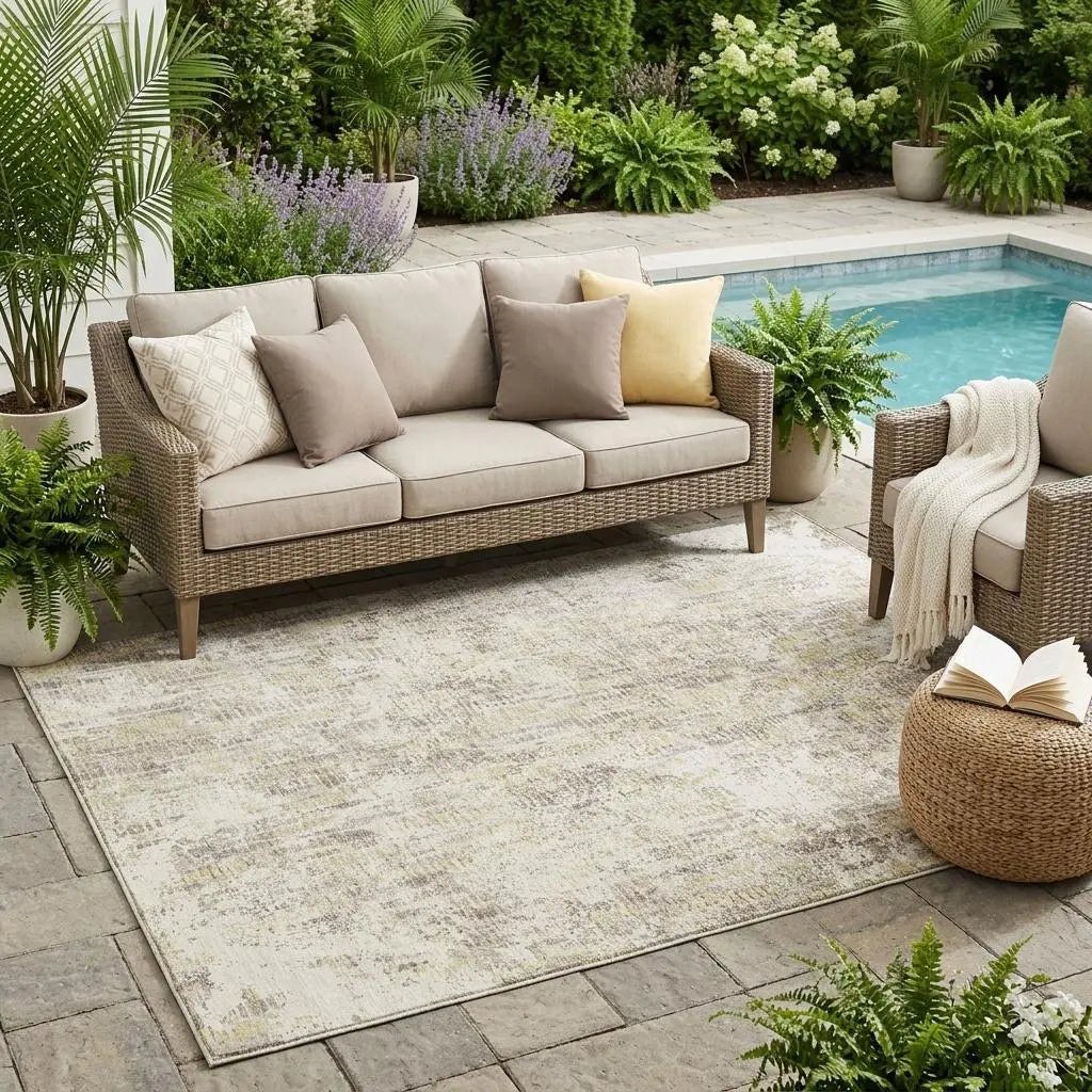 5' X 8' Ivory And Silver Abstract Washable Indoor Outdoor Area Rug Homeroots Outdoor