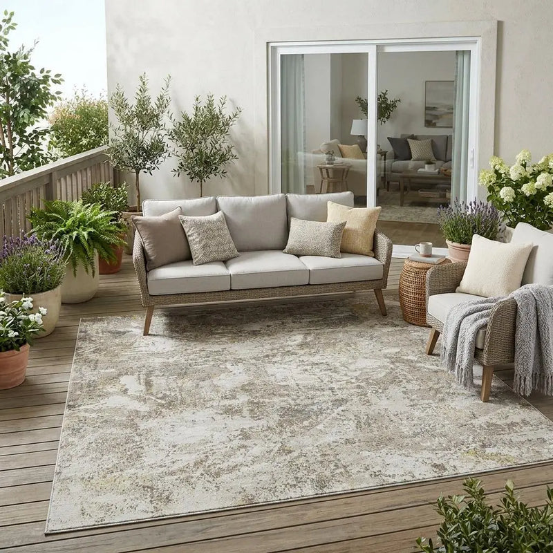 5' X 8' Ivory And Silver Abstract Washable Indoor Outdoor Area Rug Homeroots Outdoor