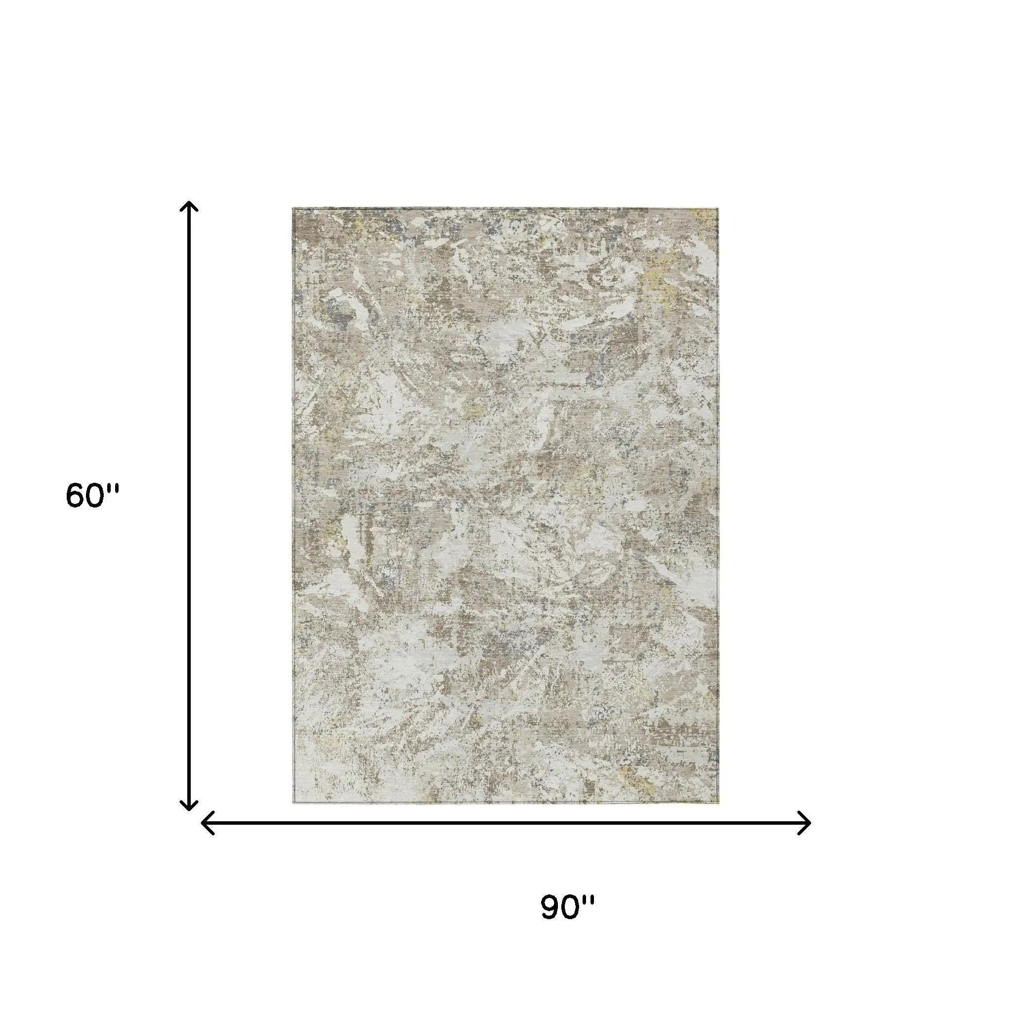 5' X 8' Ivory And Silver Abstract Washable Indoor Outdoor Area Rug Homeroots Outdoor