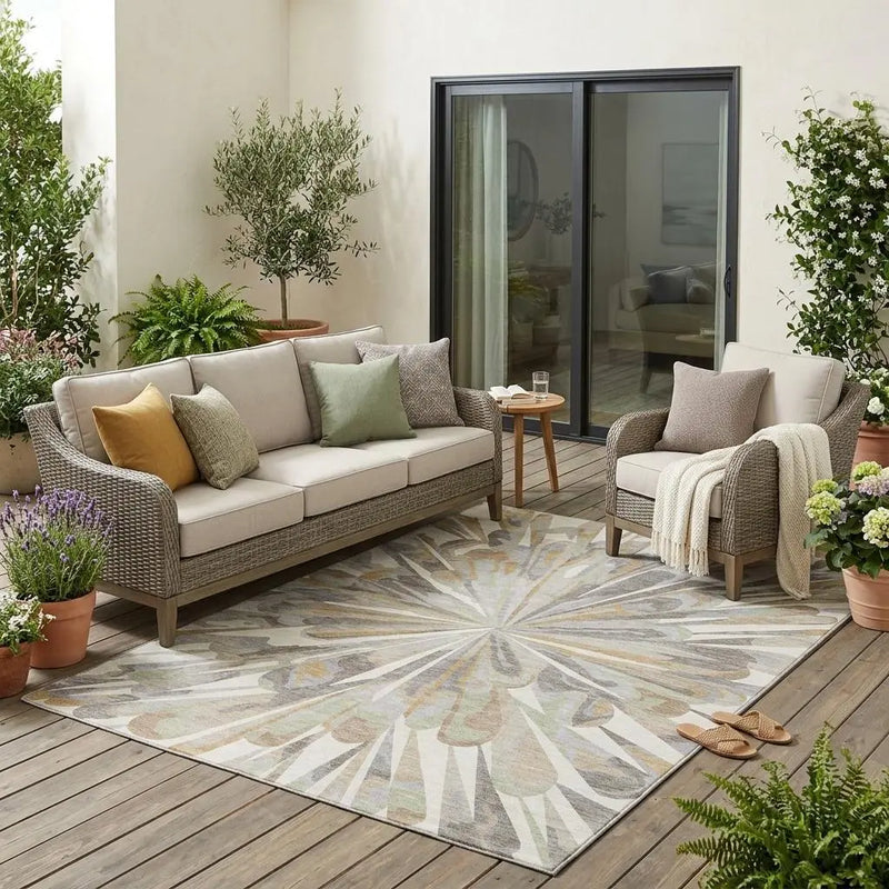 5' X 8' Ivory And Silver Abstract Washable Indoor Outdoor Area Rug Homeroots Outdoor