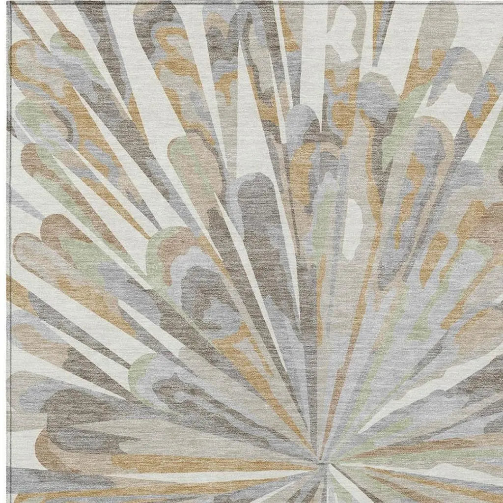 5' X 8' Ivory And Silver Abstract Washable Indoor Outdoor Area Rug Homeroots Outdoor