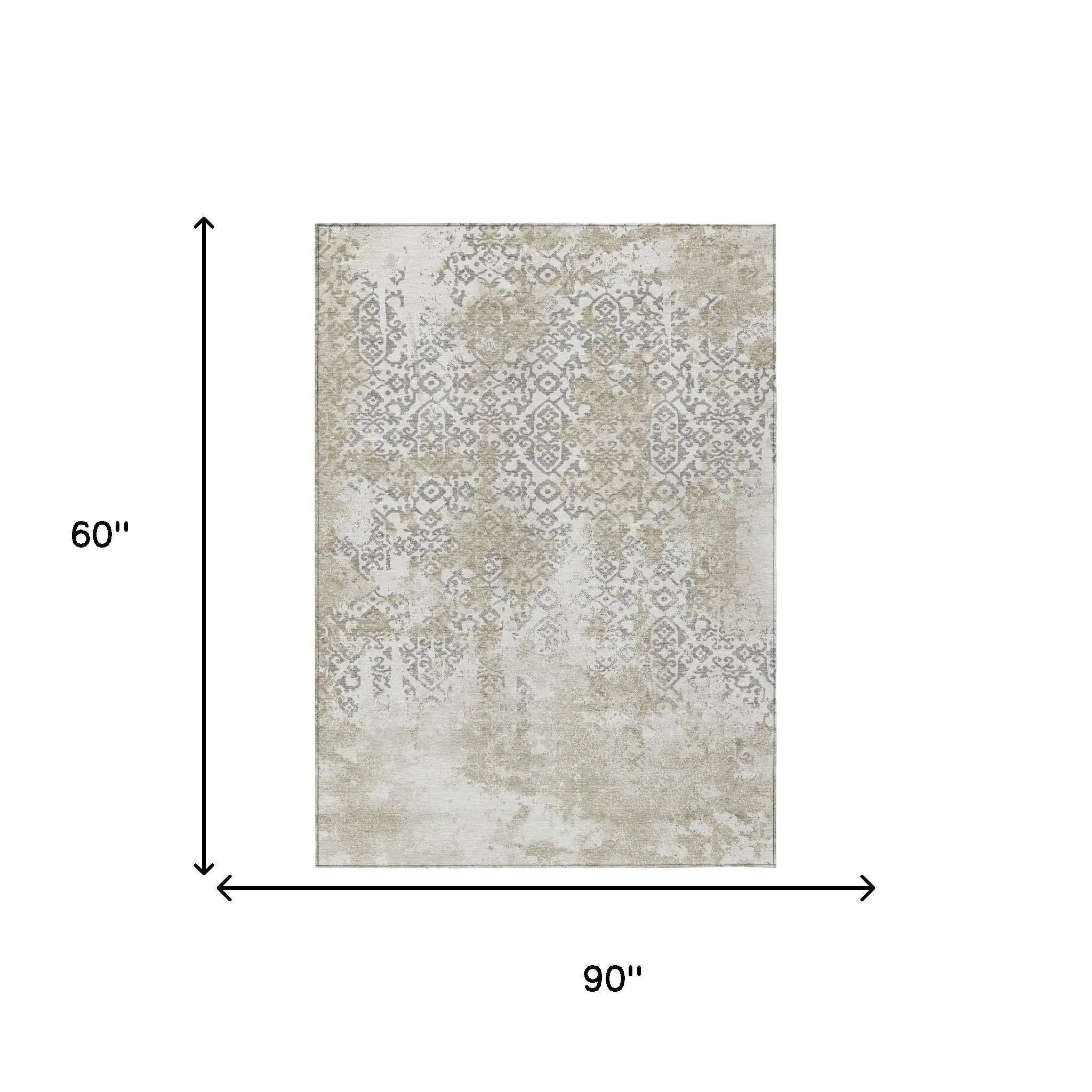 5' X 8' Ivory And Silver Abstract Washable Indoor Outdoor Area Rug Homeroots Outdoor