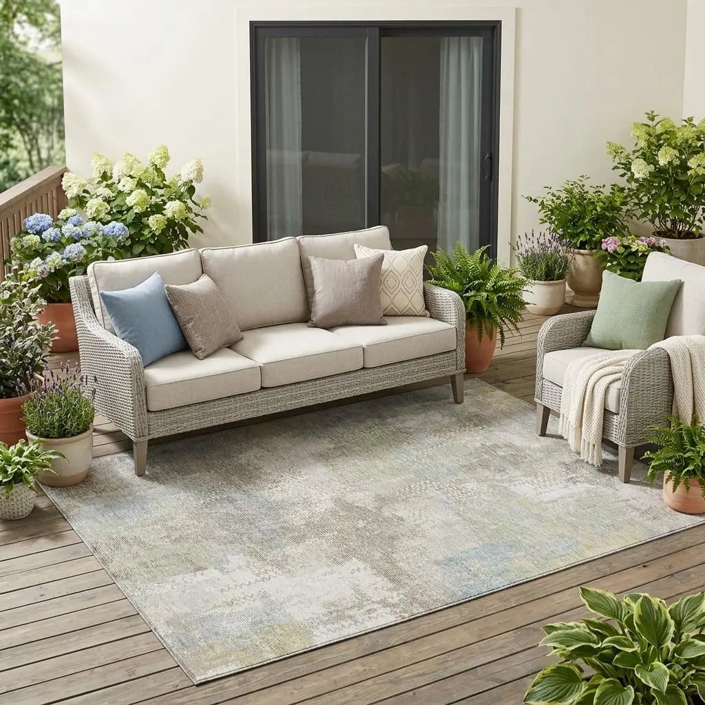5' X 8' Ivory And Silver Abstract Washable Indoor Outdoor Area Rug Homeroots Outdoor