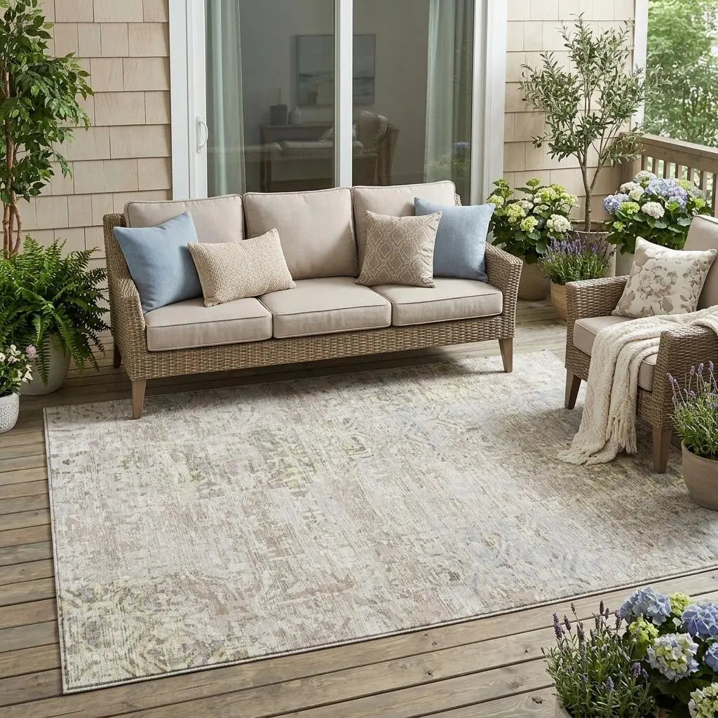 5' X 8' Ivory And Silver Abstract Washable Indoor Outdoor Area Rug Homeroots Outdoor