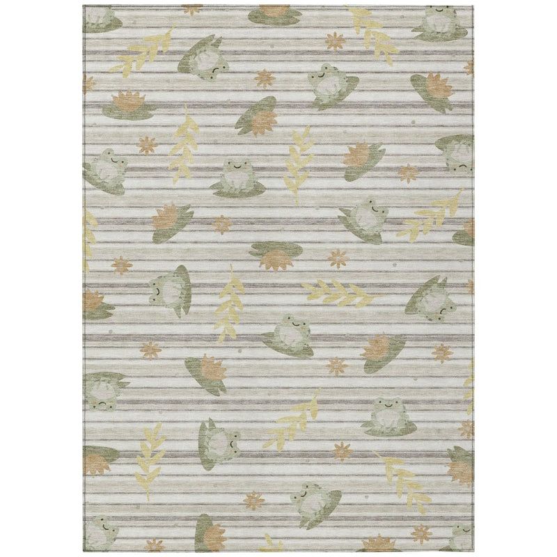 5' X 8' Ivory And Silver Botanical Leaves Washable Indoor Outdoor Area Rug Homeroots Outdoor