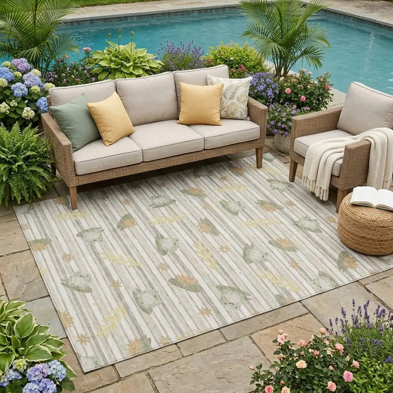 5' X 8' Ivory And Silver Botanical Leaves Washable Indoor Outdoor Area Rug Homeroots Outdoor