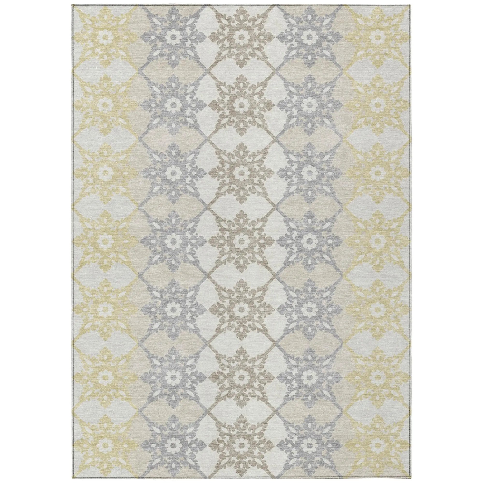 5' X 8' Ivory And Silver Floral Medallion Washable Indoor Outdoor Area Rug Homeroots Outdoor