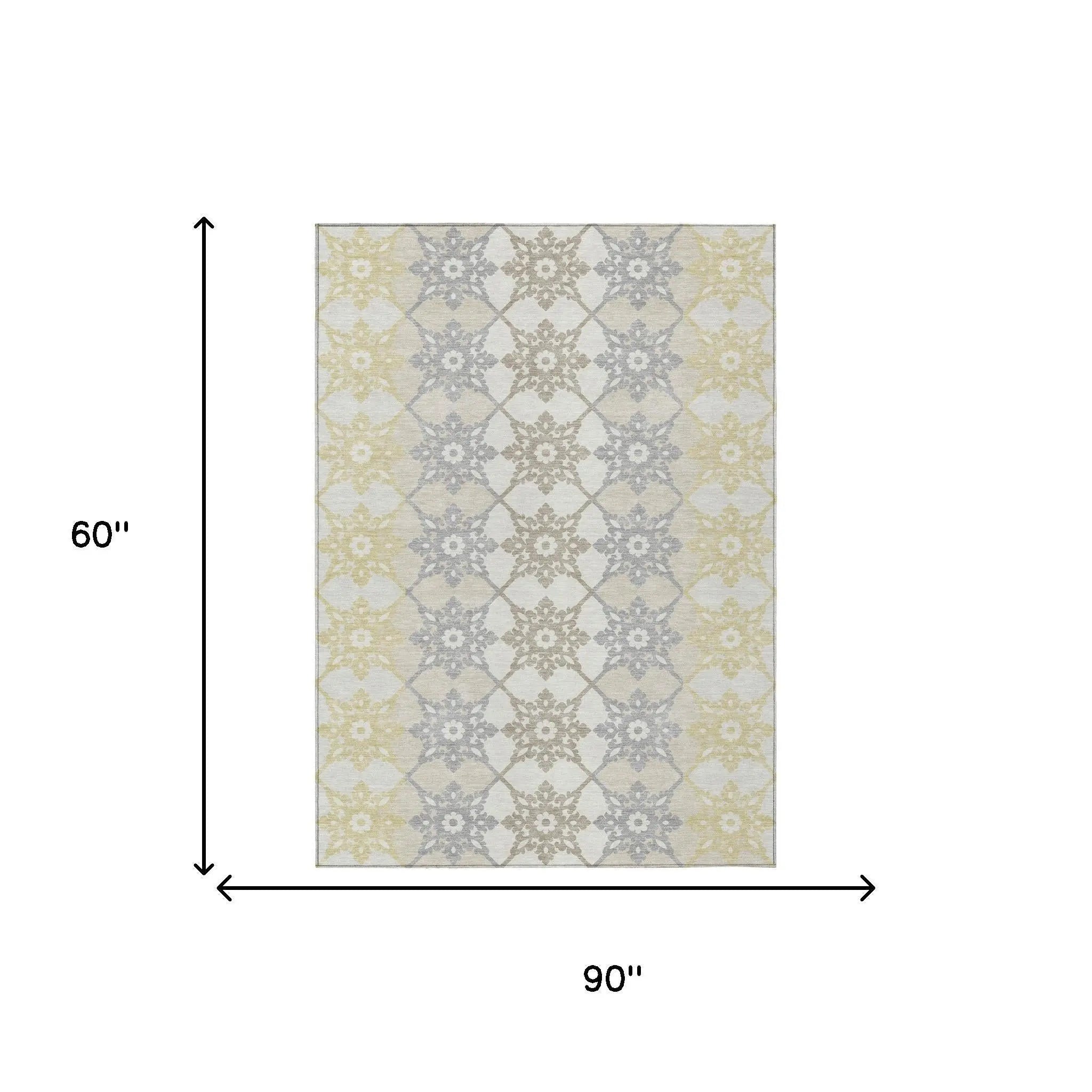 5' X 8' Ivory And Silver Floral Medallion Washable Indoor Outdoor Area Rug Homeroots Outdoor