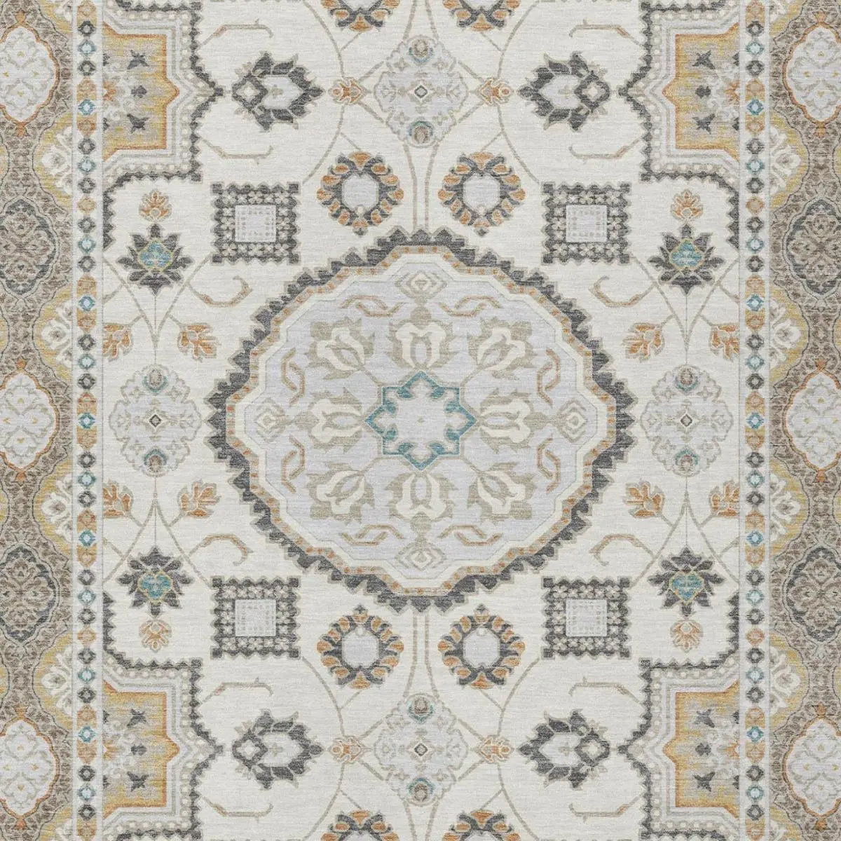 5' X 8' Ivory And Silver Floral Medallion Washable Indoor Outdoor Area Rug Homeroots Outdoor