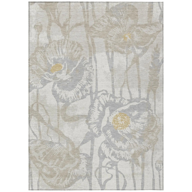 5' X 8' Ivory And Silver Floral Washable Indoor Outdoor Area Rug Homeroots Outdoor