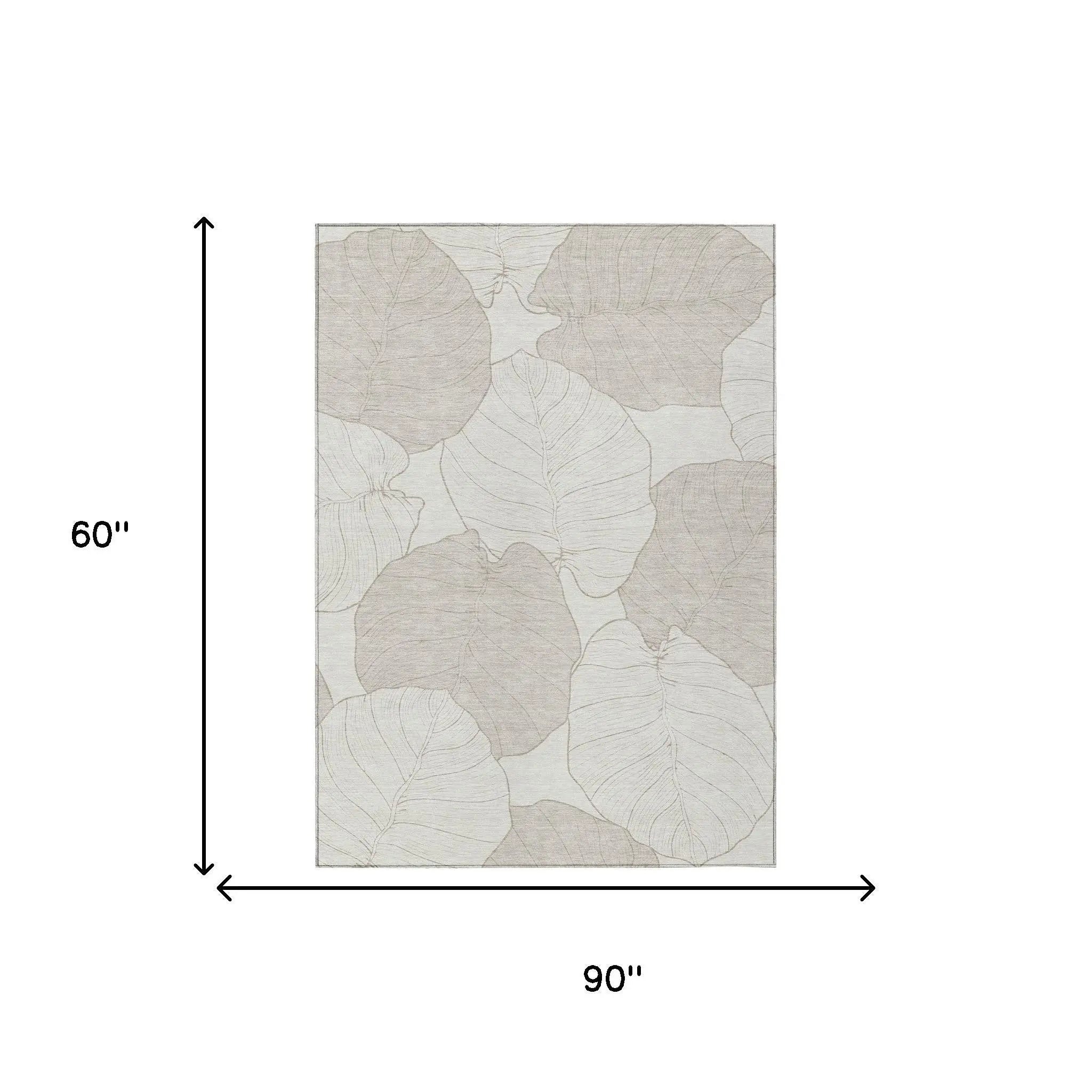 5' X 8' Ivory And Silver Floral Washable Indoor Outdoor Area Rug Homeroots Outdoor
