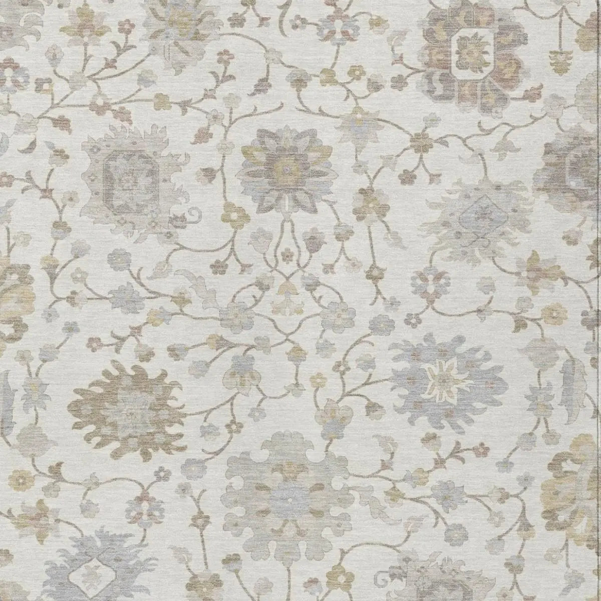 5' X 8' Ivory And Silver Floral Washable Indoor Outdoor Area Rug Homeroots Outdoor