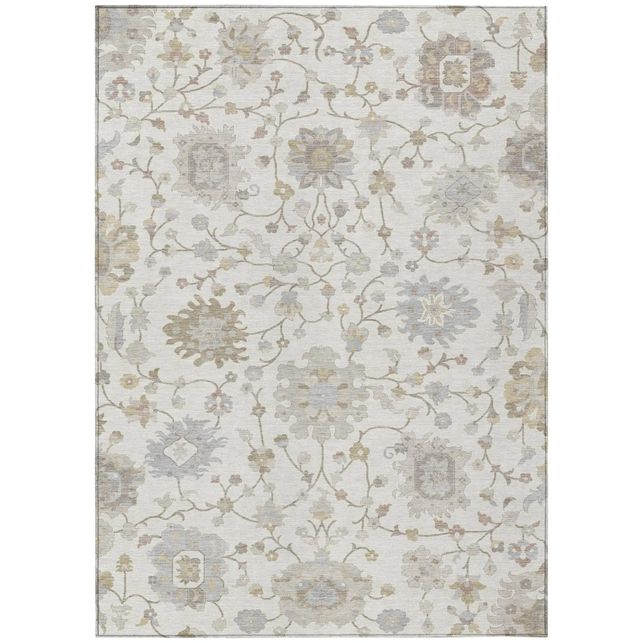 5' X 8' Ivory And Silver Floral Washable Indoor Outdoor Area Rug Homeroots Outdoor