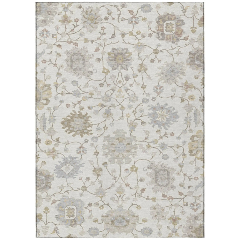 5' X 8' Ivory And Silver Floral Washable Indoor Outdoor Area Rug Homeroots Outdoor