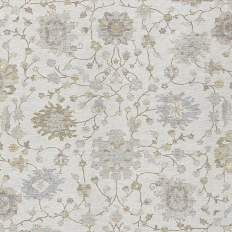 5' X 8' Ivory And Silver Floral Washable Indoor Outdoor Area Rug Homeroots Outdoor