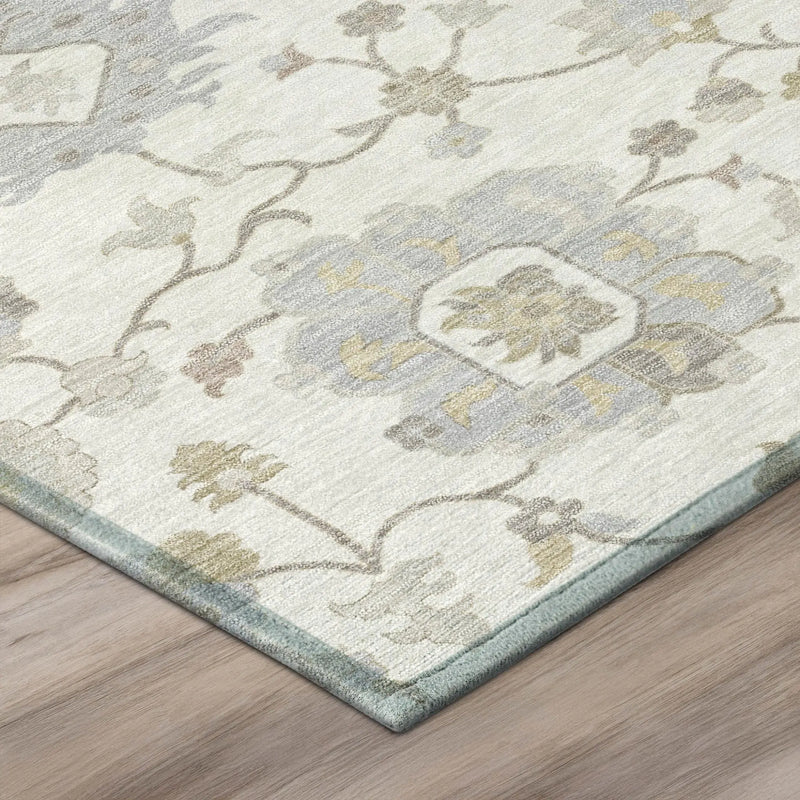 5' X 8' Ivory And Silver Floral Washable Indoor Outdoor Area Rug Homeroots Outdoor