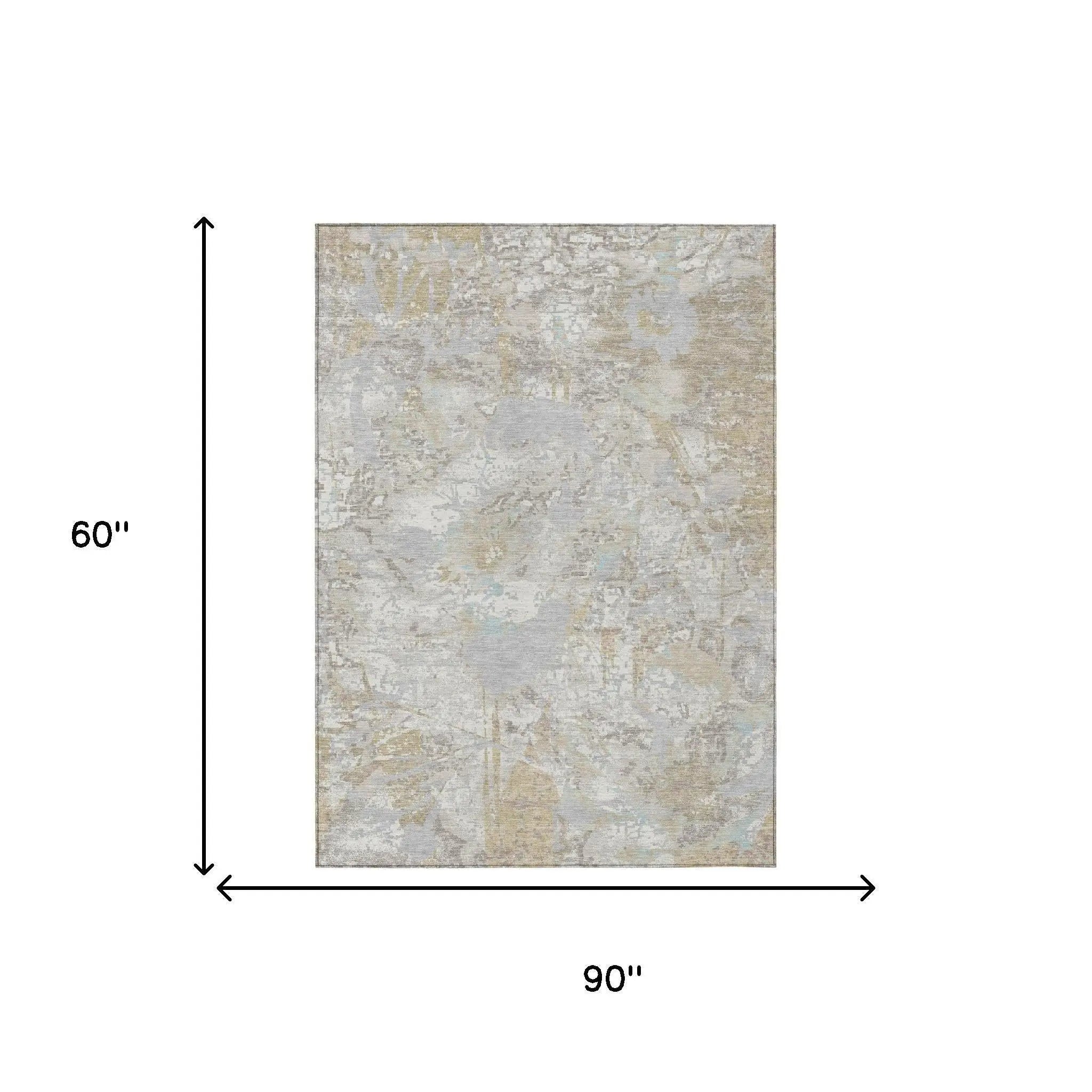 5' X 8' Ivory And Silver Floral Washable Indoor Outdoor Area Rug Homeroots Outdoor