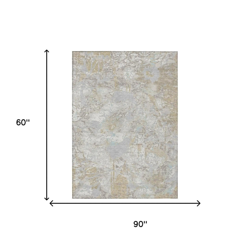 5' X 8' Ivory And Silver Floral Washable Indoor Outdoor Area Rug Homeroots Outdoor