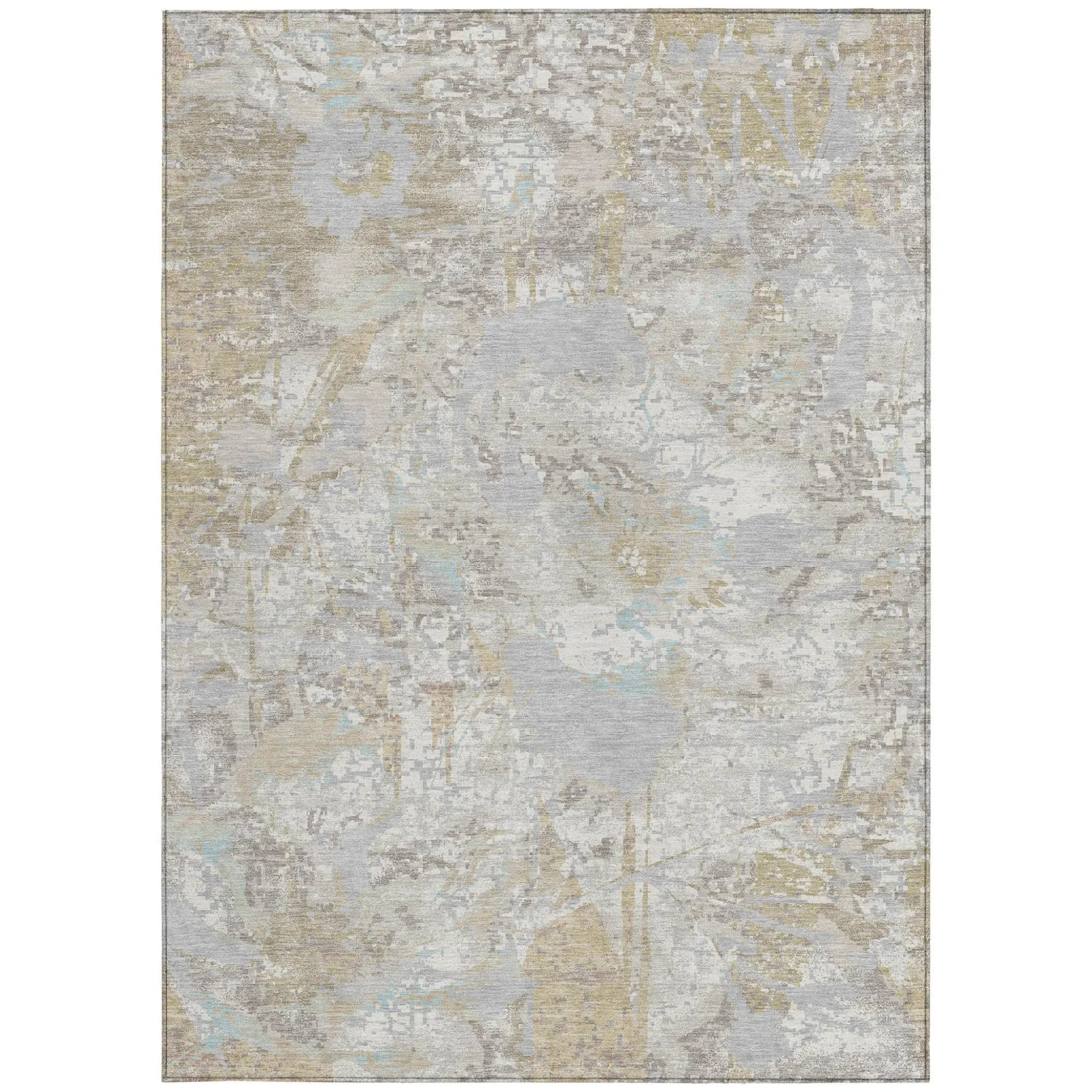 5' X 8' Ivory And Silver Floral Washable Indoor Outdoor Area Rug Homeroots Outdoor