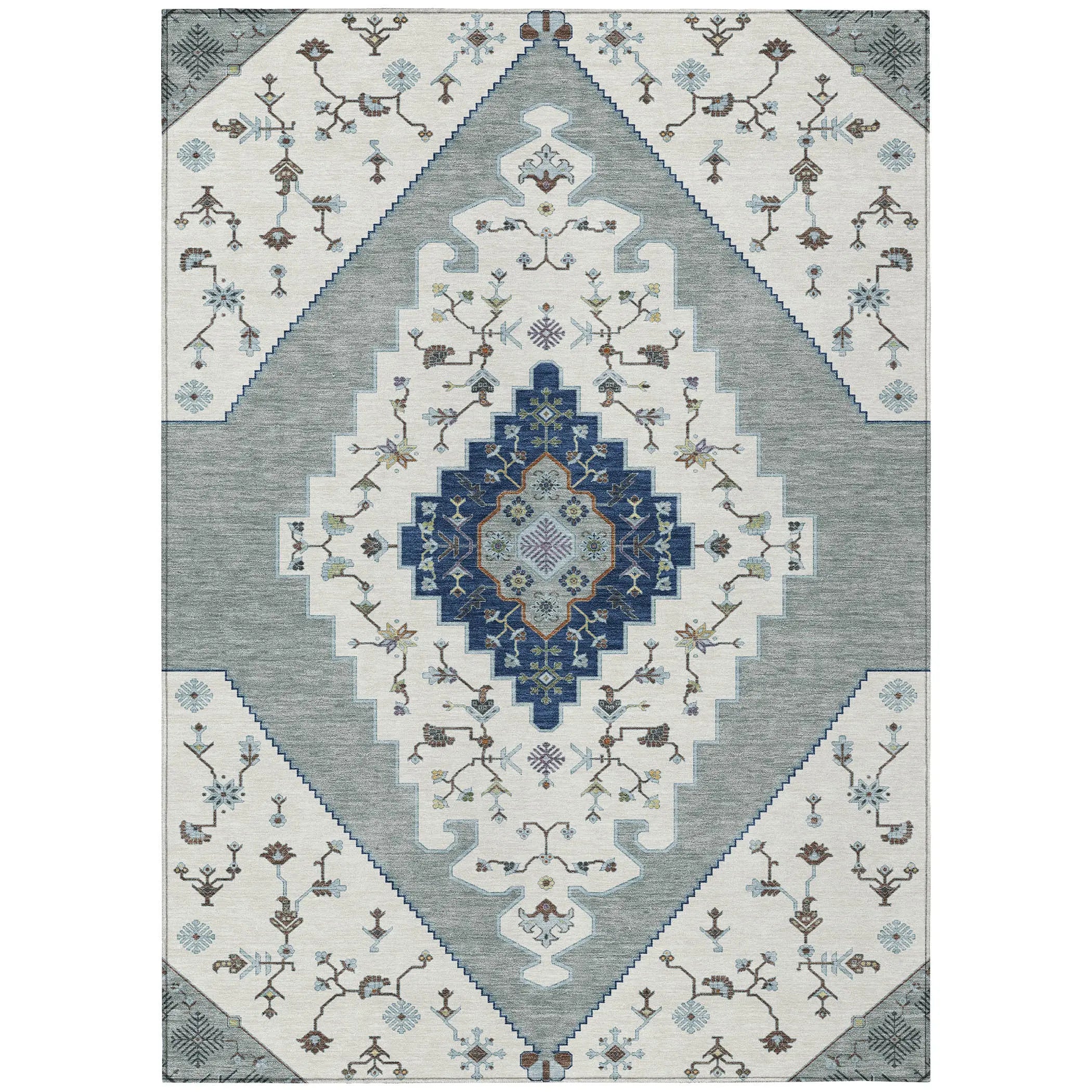 5' X 8' Ivory And Silver Geometric Washable Indoor Outdoor Area Rug Homeroots Outdoor