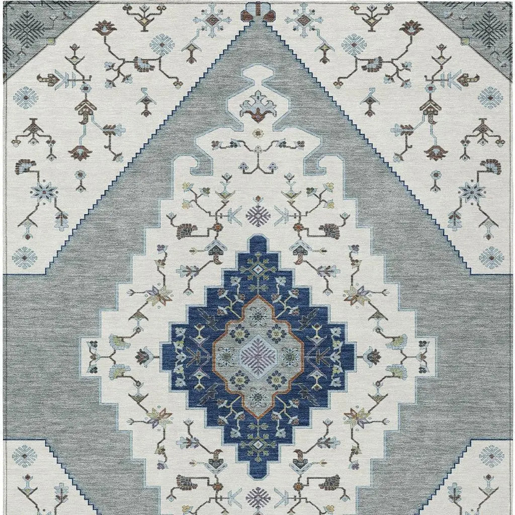 5' X 8' Ivory And Silver Geometric Washable Indoor Outdoor Area Rug Homeroots Outdoor