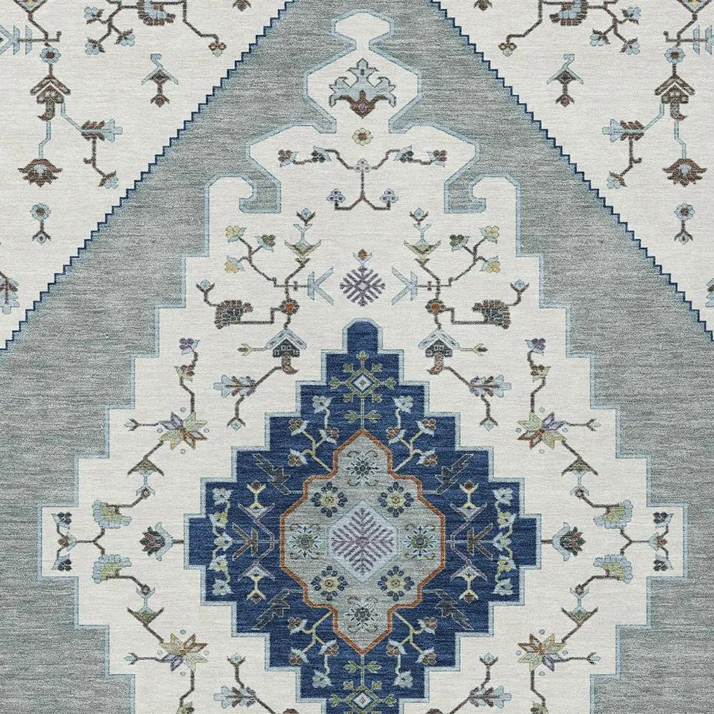5' X 8' Ivory And Silver Geometric Washable Indoor Outdoor Area Rug Homeroots Outdoor