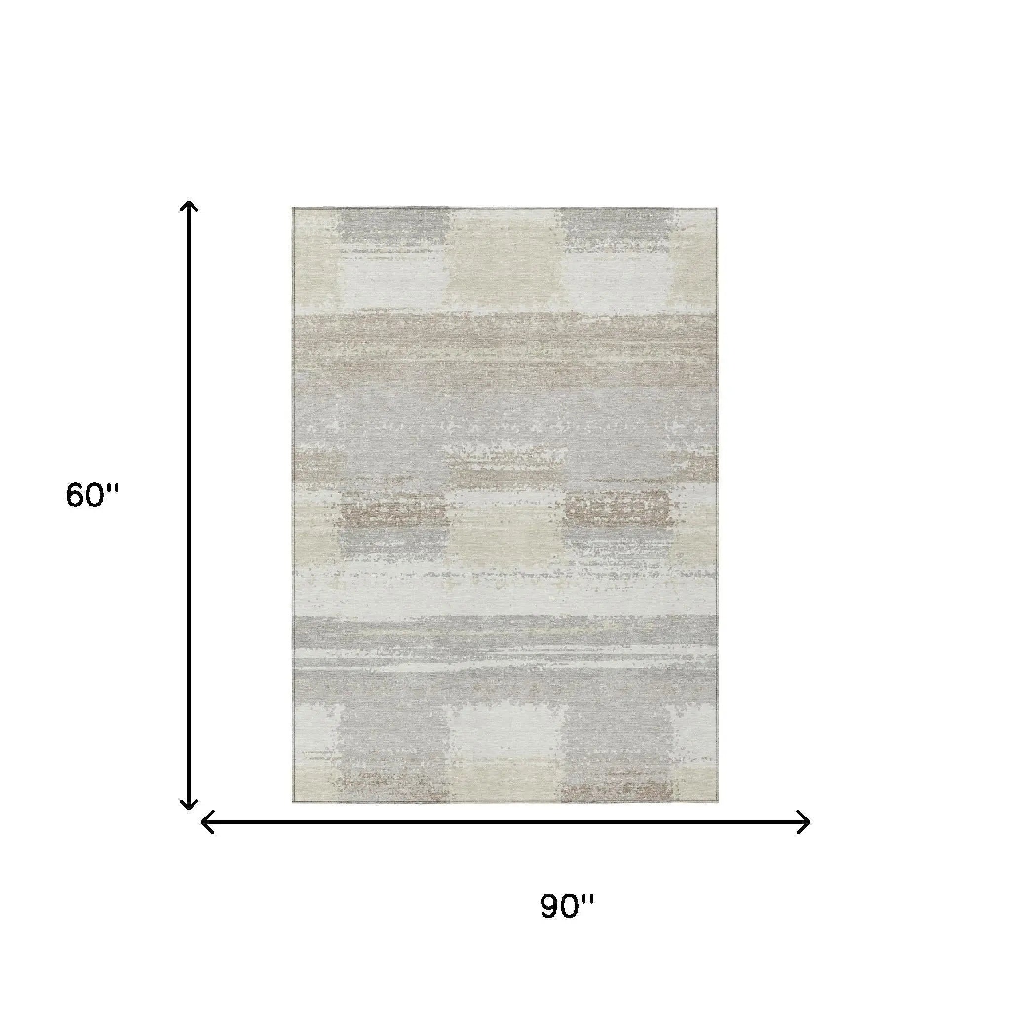 5' X 8' Ivory And Silver Geometric Washable Indoor Outdoor Area Rug Homeroots Outdoor