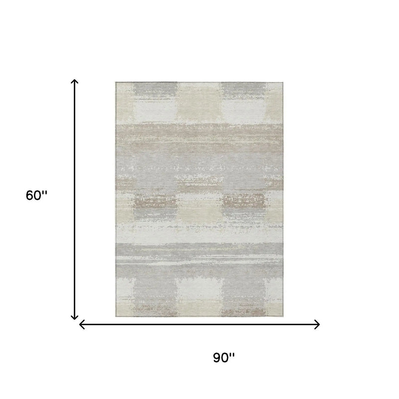 5' X 8' Ivory And Silver Geometric Washable Indoor Outdoor Area Rug Homeroots Outdoor