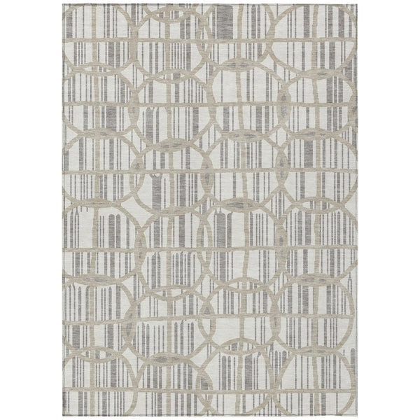 5' X 8' Ivory And Silver Geometric Washable Indoor Outdoor Area Rug Homeroots Outdoor