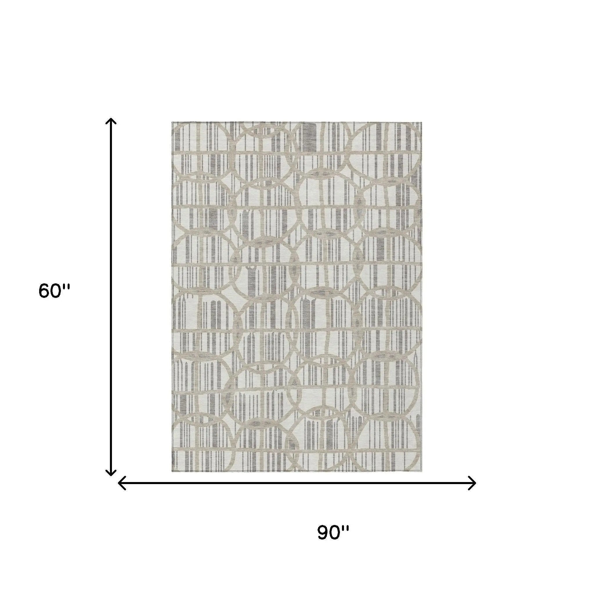 5' X 8' Ivory And Silver Geometric Washable Indoor Outdoor Area Rug Homeroots Outdoor