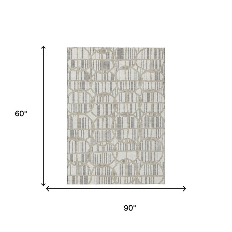 5' X 8' Ivory And Silver Geometric Washable Indoor Outdoor Area Rug Homeroots Outdoor