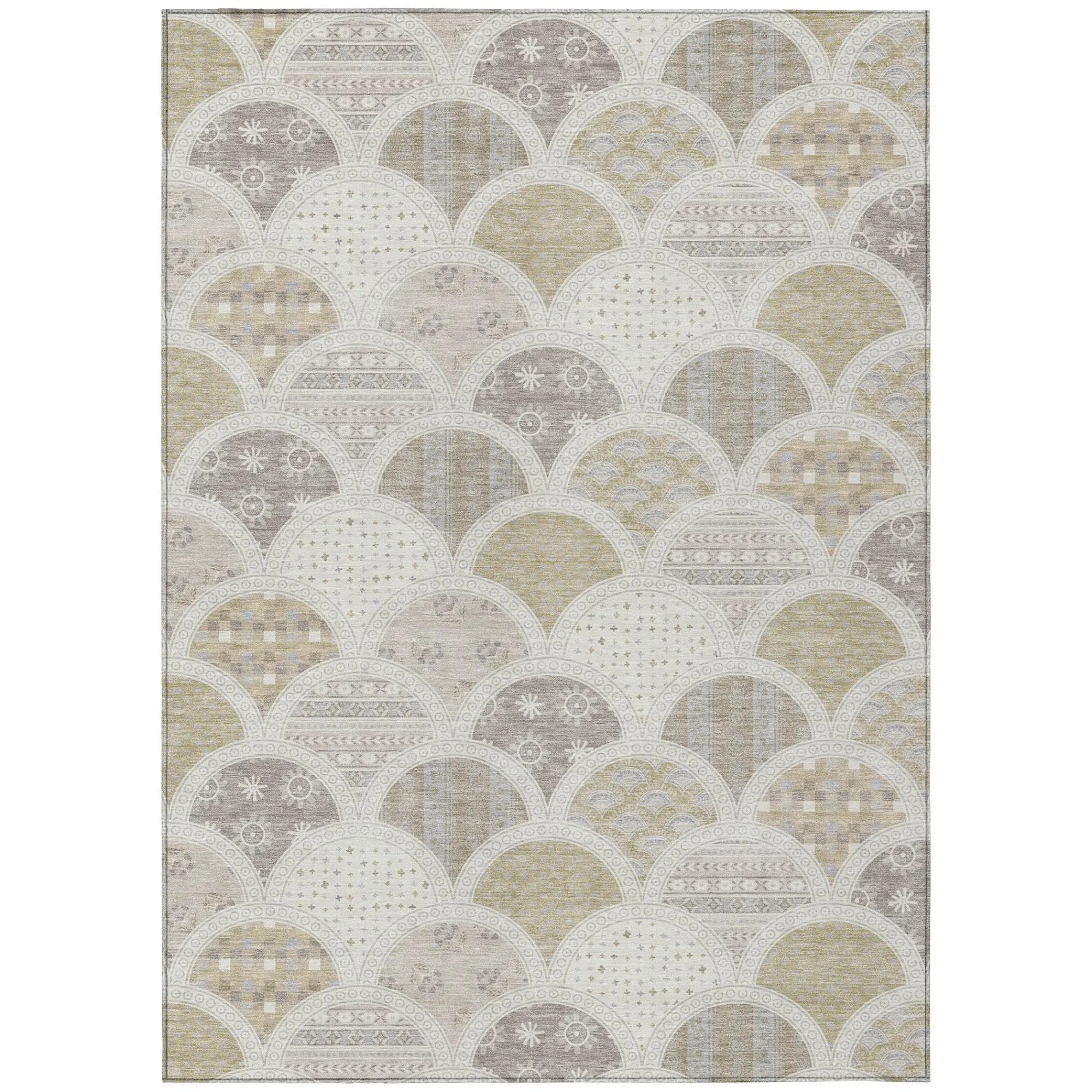 5' X 8' Ivory And Silver Geometric Washable Indoor Outdoor Area Rug Homeroots Outdoor
