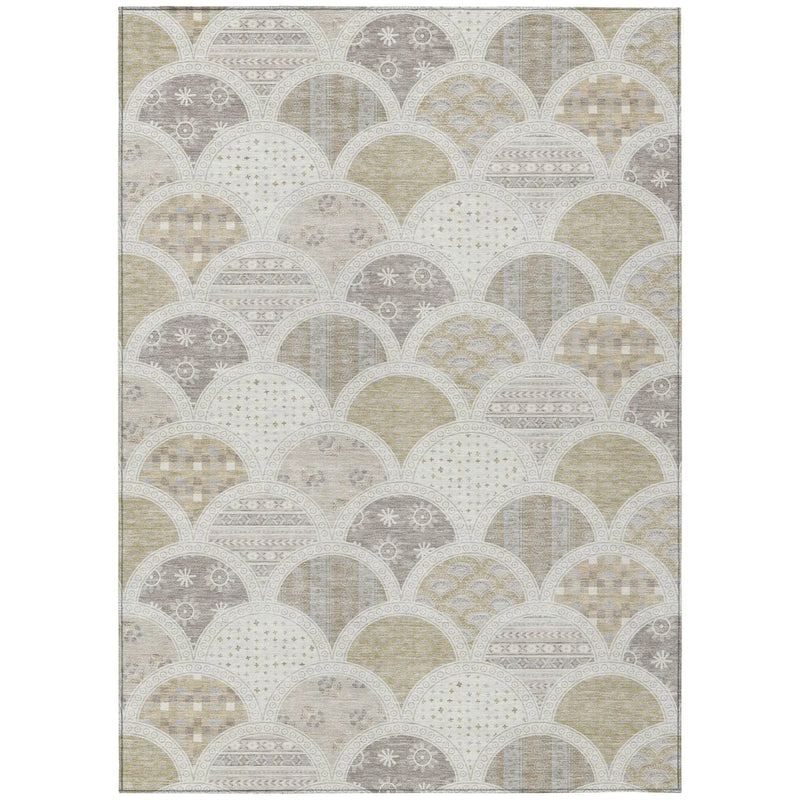 5' X 8' Ivory And Silver Geometric Washable Indoor Outdoor Area Rug Homeroots Outdoor