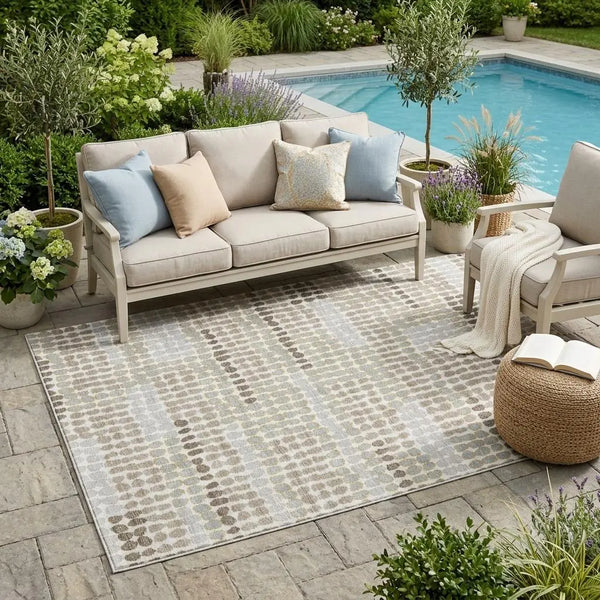 5' X 8' Ivory And Silver Geometric Washable Indoor Outdoor Area Rug Homeroots Outdoor