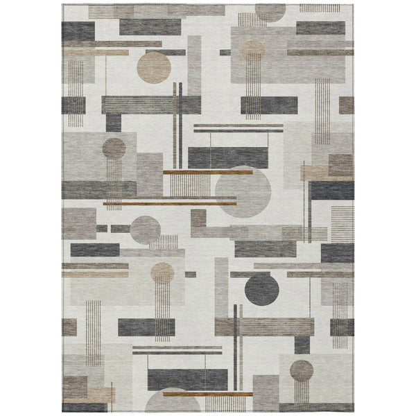 5' X 8' Ivory And Silver Geometric Washable Indoor Outdoor Area Rug Homeroots Outdoor