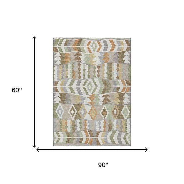 5' X 8' Ivory And Silver Geometric Washable Indoor Outdoor Area Rug Homeroots Outdoor