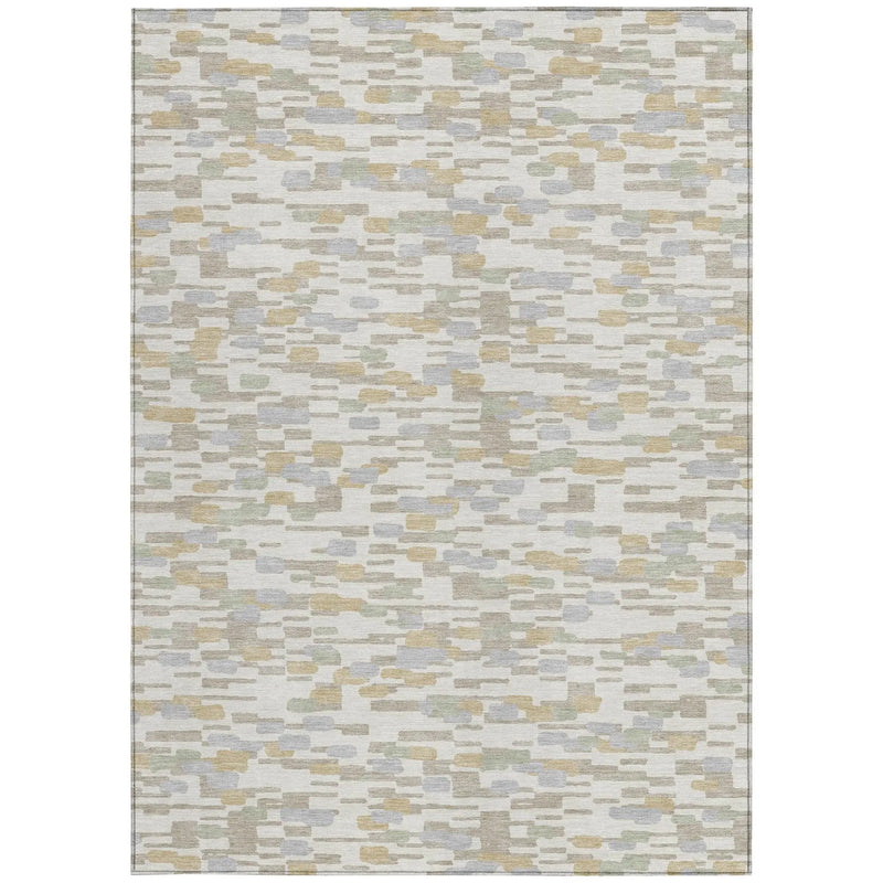 5' X 8' Ivory And Silver Geometric Washable Indoor Outdoor Area Rug Homeroots Outdoor