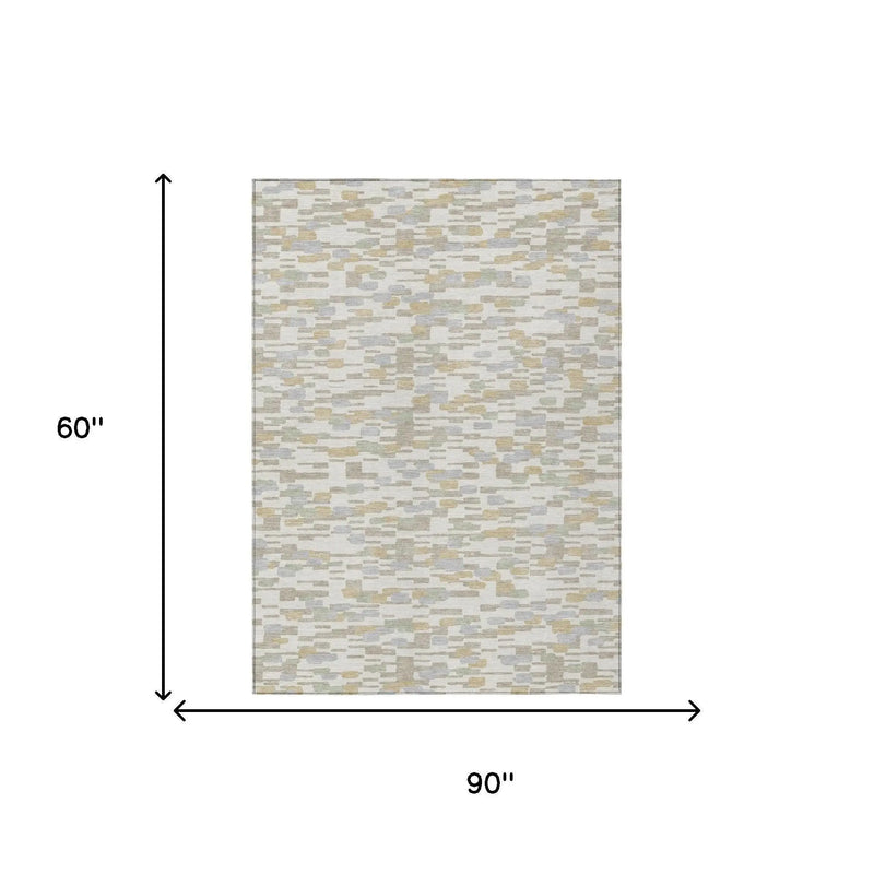 5' X 8' Ivory And Silver Geometric Washable Indoor Outdoor Area Rug Homeroots Outdoor