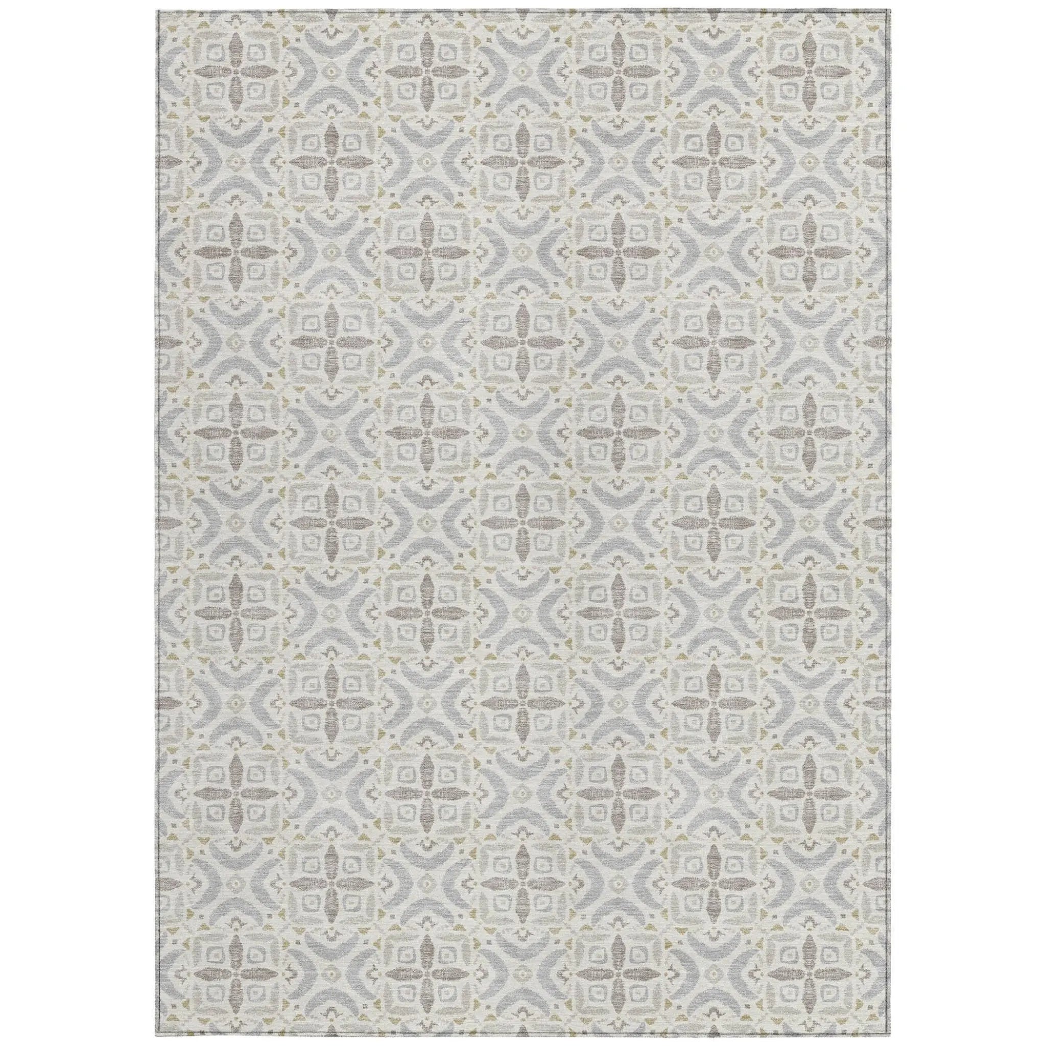 5' X 8' Ivory And Silver Geometric Washable Indoor Outdoor Area Rug Homeroots Outdoor