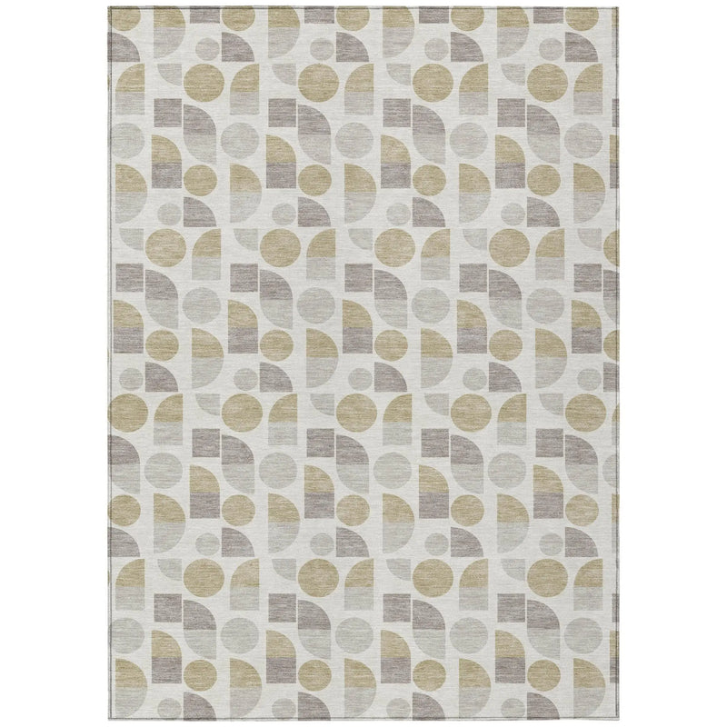 5' X 8' Ivory And Silver Geometric Washable Indoor Outdoor Area Rug Homeroots Outdoor