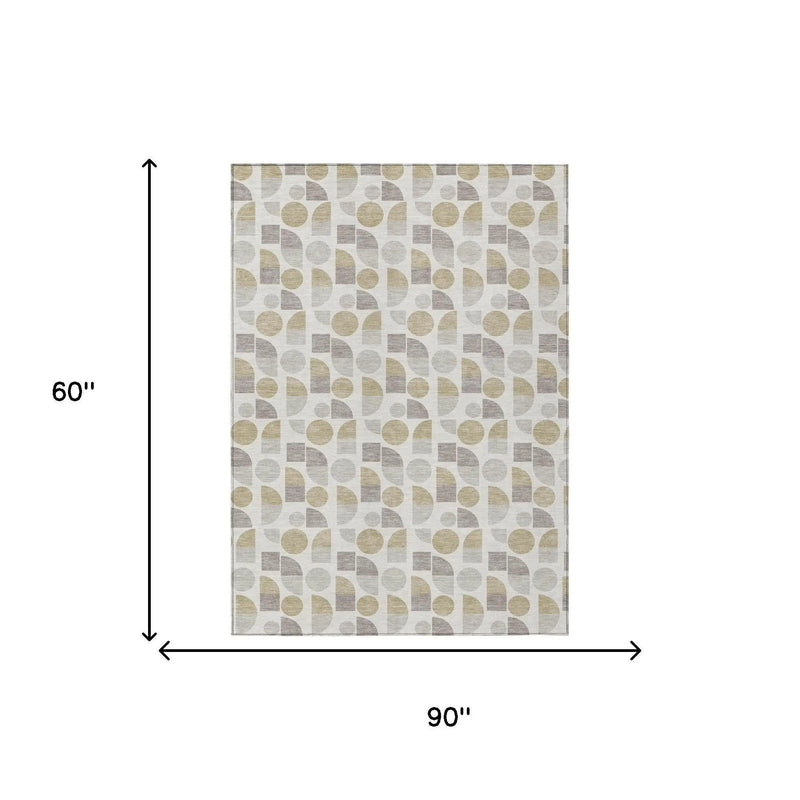 5' X 8' Ivory And Silver Geometric Washable Indoor Outdoor Area Rug Homeroots Outdoor