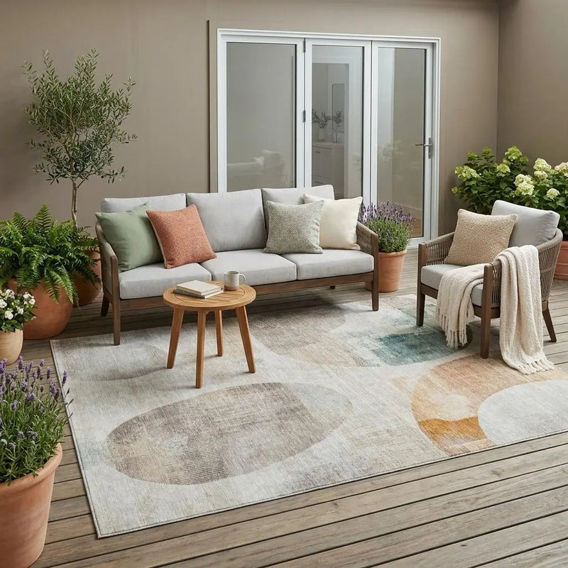 5' X 8' Ivory And Silver Geometric Washable Indoor Outdoor Area Rug Homeroots Outdoor