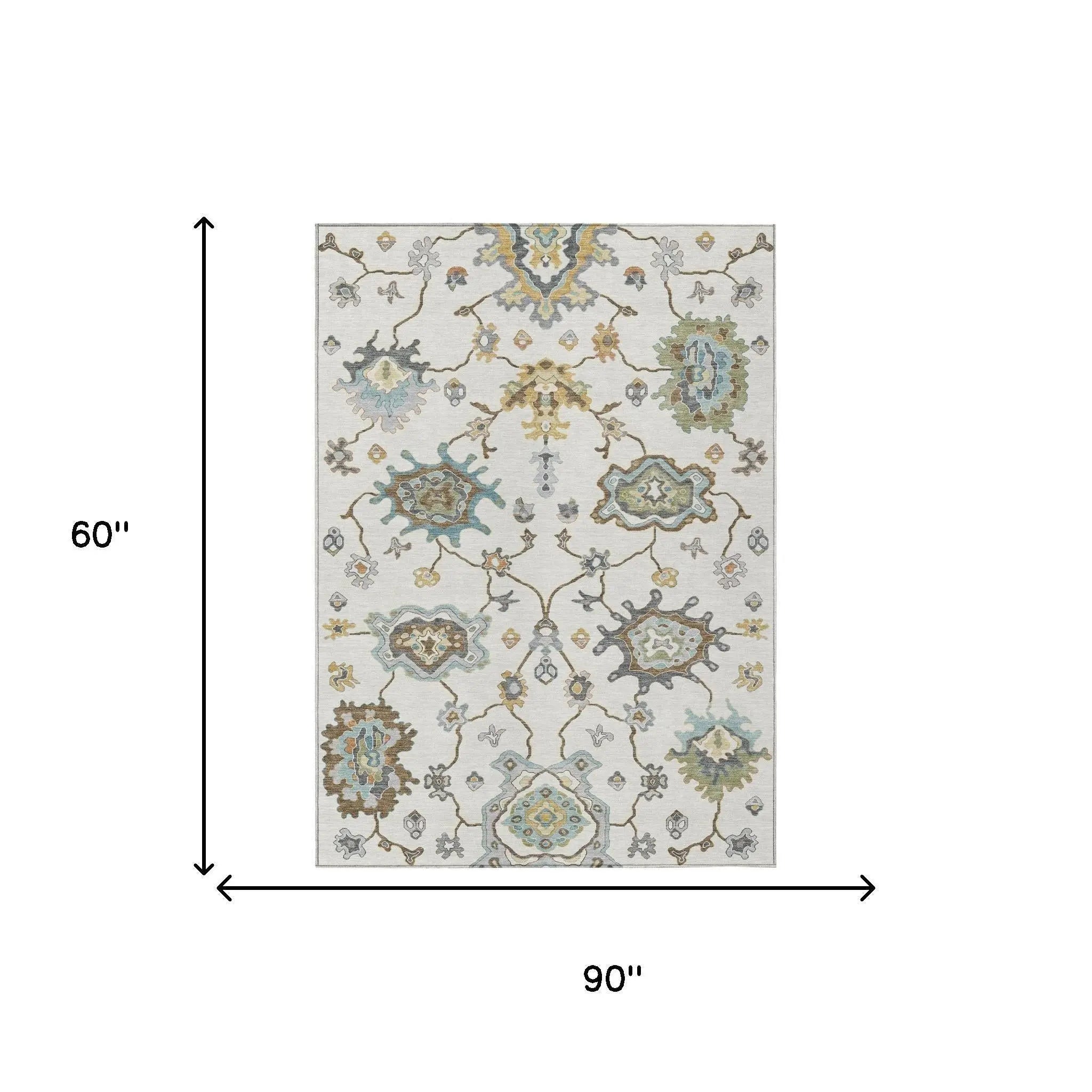 5' X 8' Ivory And Silver Oriental Washable Indoor Outdoor Area Rug Homeroots Outdoor