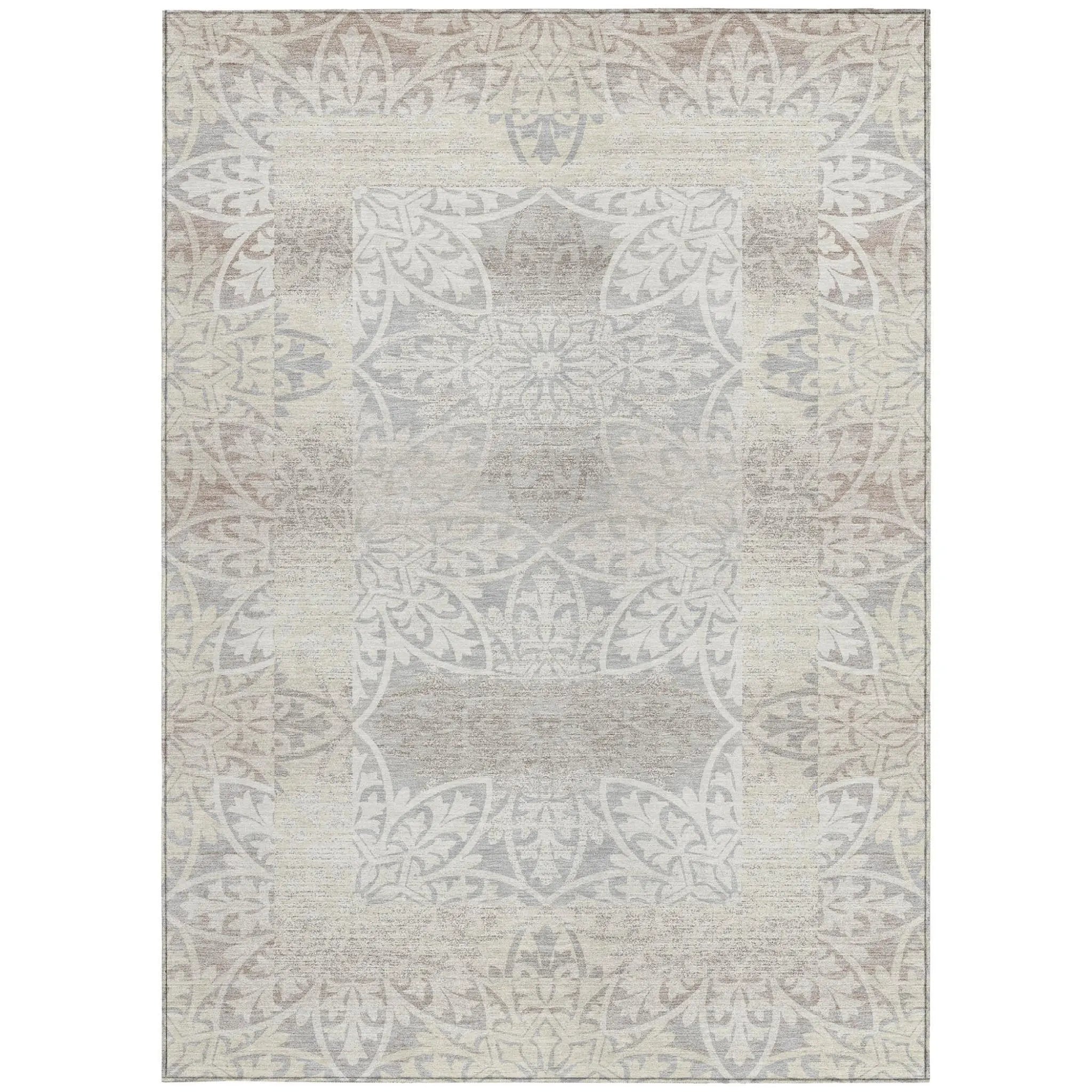 5' X 8' Ivory And Silver Oriental Washable Indoor Outdoor Area Rug Homeroots Outdoor